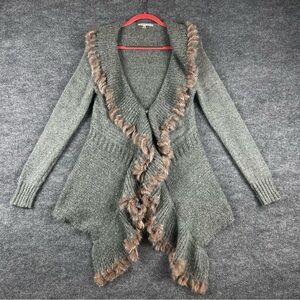 Tempo Paris Vintage Knit Cardigan Faux Fur Trim Size M L